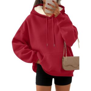 imageTrendy Queen Womens Winter Fleece Sherpa Lined Hoodie Casual Warm Pullover Hooded SweatshirtRed