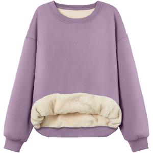 imageTrendy Queen Fleece Sherpa Lined Sweatshirts for Women 2025 Fall Fashion Winter Crewneck Pullover Hoodies Outfits ClothesPurple
