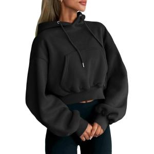 imageTrendy Queen Womens Cute Cropped Hoodies Y2k Long Sleeve Sweatshirts Fall Fashion Outfits Winter Sweater Clothes 2025Black