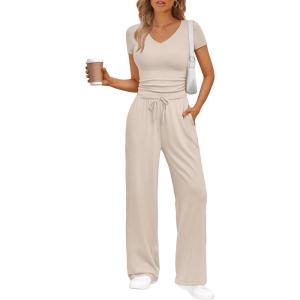 imageTrendy Queen 2 Piece Lounge Sets for Women Summer Outfits 2026 Fashion Two Piece Loungewear Spring Outfits ClothesApricot