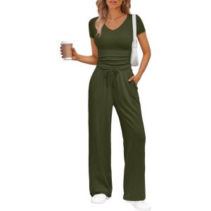 imageTrendy Queen 2 Piece Lounge Sets for Women Summer Outfits 2026 Fashion Two Piece Loungewear Spring Outfits ClothesArmy Green