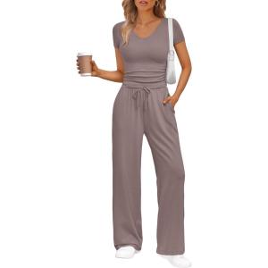 imageTrendy Queen 2 Piece Lounge Sets for Women Summer Outfits 2026 Fashion Two Piece Loungewear Spring Outfits ClothesRose Taupe