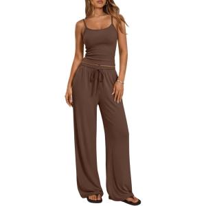 imageTrendy Queen Womens 2Piece Lounge Set  Camisole Top ampamp Wide Leg PantsCoffee