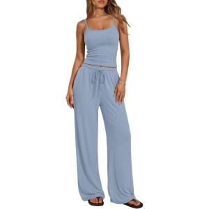 imageTrendy Queen Womens 2Piece Lounge Set  Camisole Top ampamp Wide Leg PantsLight Blue