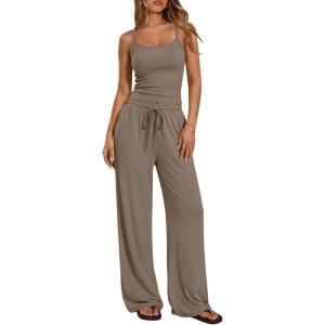imageTrendy Queen Womens 2Piece Lounge Set  Camisole Top ampamp Wide Leg PantsMocha