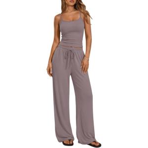 imageTrendy Queen Womens 2Piece Lounge Set  Camisole Top ampamp Wide Leg PantsRose Taupe