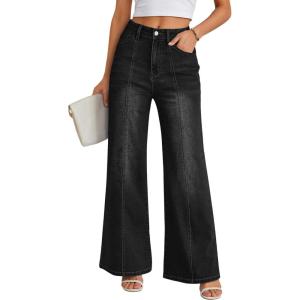 imageTrendy Queen Womens Wide Leg Jeans  High Waisted Straight Leg Pants Soft Comfort Cotton Denim with a Relaxed FitBlack