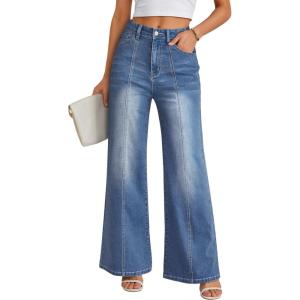imageTrendy Queen Womens Wide Leg Jeans  High Waisted Straight Leg Pants Soft Comfort Cotton Denim with a Relaxed FitBlue