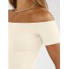 imageTrendy Queen Summer Off The Shoulder Tops for Women Going Out Short Sleeve Shirts Cute Y2K Sexy Basic Clothes 2026 FashionApricot
