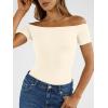 imageTrendy Queen Summer Off The Shoulder Tops for Women Going Out Short Sleeve Shirts Cute Y2K Sexy Basic Clothes 2026 FashionApricot