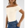 imageTrendy Queen Summer Off The Shoulder Tops for Women Going Out Short Sleeve Shirts Cute Y2K Sexy Basic Clothes 2026 FashionApricot