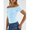 imageTrendy Queen Summer Off The Shoulder Tops for Women Going Out Short Sleeve Shirts Cute Y2K Sexy Basic Clothes 2026 FashionBaby Blue