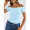 imageTrendy Queen Summer Off The Shoulder Tops for Women Going Out Short Sleeve Shirts Cute Y2K Sexy Basic Clothes 2026 FashionBaby Blue