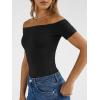 imageTrendy Queen Summer Off The Shoulder Tops for Women Going Out Short Sleeve Shirts Cute Y2K Sexy Basic Clothes 2026 FashionBlack