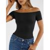 imageTrendy Queen Summer Off The Shoulder Tops for Women Going Out Short Sleeve Shirts Cute Y2K Sexy Basic Clothes 2026 FashionBlack