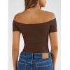 imageTrendy Queen Summer Off The Shoulder Tops for Women Going Out Short Sleeve Shirts Cute Y2K Sexy Basic Clothes 2026 FashionChocolate