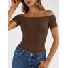 imageTrendy Queen Summer Off The Shoulder Tops for Women Going Out Short Sleeve Shirts Cute Y2K Sexy Basic Clothes 2026 FashionChocolate