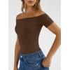 imageTrendy Queen Summer Off The Shoulder Tops for Women Going Out Short Sleeve Shirts Cute Y2K Sexy Basic Clothes 2026 FashionChocolate
