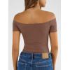 imageTrendy Queen Summer Off The Shoulder Tops for Women Going Out Short Sleeve Shirts Cute Y2K Sexy Basic Clothes 2026 FashionCoffee