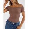 imageTrendy Queen Summer Off The Shoulder Tops for Women Going Out Short Sleeve Shirts Cute Y2K Sexy Basic Clothes 2026 FashionCoffee
