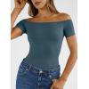 imageTrendy Queen Summer Off The Shoulder Tops for Women Going Out Short Sleeve Shirts Cute Y2K Sexy Basic Clothes 2026 FashionHaze Blue