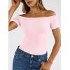 imageTrendy Queen Summer Off The Shoulder Tops for Women Going Out Short Sleeve Shirts Cute Y2K Sexy Basic Clothes 2026 FashionPink