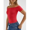 imageTrendy Queen Summer Off The Shoulder Tops for Women Going Out Short Sleeve Shirts Cute Y2K Sexy Basic Clothes 2026 FashionRed