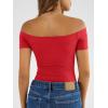 imageTrendy Queen Summer Off The Shoulder Tops for Women Going Out Short Sleeve Shirts Cute Y2K Sexy Basic Clothes 2026 FashionRed