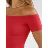 imageTrendy Queen Summer Off The Shoulder Tops for Women Going Out Short Sleeve Shirts Cute Y2K Sexy Basic Clothes 2026 FashionRed