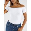 imageTrendy Queen Summer Off The Shoulder Tops for Women Going Out Short Sleeve Shirts Cute Y2K Sexy Basic Clothes 2026 FashionWhite