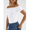 imageTrendy Queen Summer Off The Shoulder Tops for Women Going Out Short Sleeve Shirts Cute Y2K Sexy Basic Clothes 2026 FashionWhite