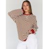 imageTrendy Queen Oversized Sweatshirt for Women 2026 Fall Crewneck Striped Long Sleeve Shirts Hoodies Cute Top Y2K OutfitsBrownwhite