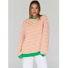 imageTrendy Queen Oversized Sweatshirt for Women 2026 Fall Crewneck Striped Long Sleeve Shirts Hoodies Cute Top Y2K OutfitsOrangewhite