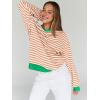 imageTrendy Queen Oversized Sweatshirt for Women 2026 Fall Crewneck Striped Long Sleeve Shirts Hoodies Cute Top Y2K OutfitsOrangewhite