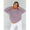 imageTrendy Queen Oversized Sweatshirt for Women 2026 Fall Crewneck Striped Long Sleeve Shirts Hoodies Cute Top Y2K OutfitsPinkblue