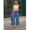 imageTrendy Queen Womens High Waisted Straight Wide Leg Jeans Stretchy Barrel Baggy Denim Capri Pants Raw HemBlue
