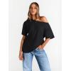 imageTrendy Queen Womens Off The Shoulder Tops Oversized TShirts Short Sleeve Tees Summer 2026 Casual Spring Fashion ClothesBlack