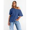 imageTrendy Queen Womens Off The Shoulder Tops Oversized TShirts Short Sleeve Tees Summer 2026 Casual Spring Fashion ClothesBlue