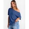 imageTrendy Queen Womens Off The Shoulder Tops Oversized TShirts Short Sleeve Tees Summer 2026 Casual Spring Fashion ClothesBlue