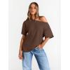 imageTrendy Queen Womens Off The Shoulder Tops Oversized TShirts Short Sleeve Tees Summer 2026 Casual Spring Fashion ClothesChocolate Brown