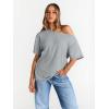 imageTrendy Queen Womens Off The Shoulder Tops Oversized TShirts Short Sleeve Tees Summer 2026 Casual Spring Fashion ClothesGrey