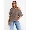 imageTrendy Queen Womens Off The Shoulder Tops Oversized TShirts Short Sleeve Tees Summer 2026 Casual Spring Fashion ClothesGrey Khaki