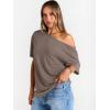 imageTrendy Queen Womens Off The Shoulder Tops Oversized TShirts Short Sleeve Tees Summer 2026 Casual Spring Fashion ClothesGrey Khaki
