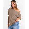 imageTrendy Queen Womens Off The Shoulder Tops Oversized TShirts Short Sleeve Tees Summer 2026 Casual Spring Fashion ClothesKhaki