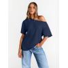 imageTrendy Queen Womens Off The Shoulder Tops Oversized TShirts Short Sleeve Tees Summer 2026 Casual Spring Fashion ClothesNavy