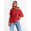 imageTrendy Queen Womens Off The Shoulder Tops Oversized TShirts Short Sleeve Tees Summer 2026 Casual Spring Fashion ClothesRed
