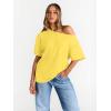 imageTrendy Queen Womens Off The Shoulder Tops Oversized TShirts Short Sleeve Tees Summer 2026 Casual Spring Fashion ClothesYellow