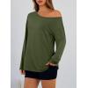 imageTrendy Queen Womens Off The Shoulder Tops Oversized Tshirts Long Sleeve 2026 Casual Basic TeesArmygreen