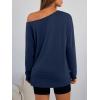imageTrendy Queen Womens Off The Shoulder Tops Oversized Tshirts Long Sleeve 2026 Casual Basic TeesBlue