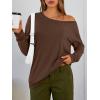 imageTrendy Queen Womens Off The Shoulder Tops Oversized Tshirts Long Sleeve 2026 Casual Basic TeesCoffee
